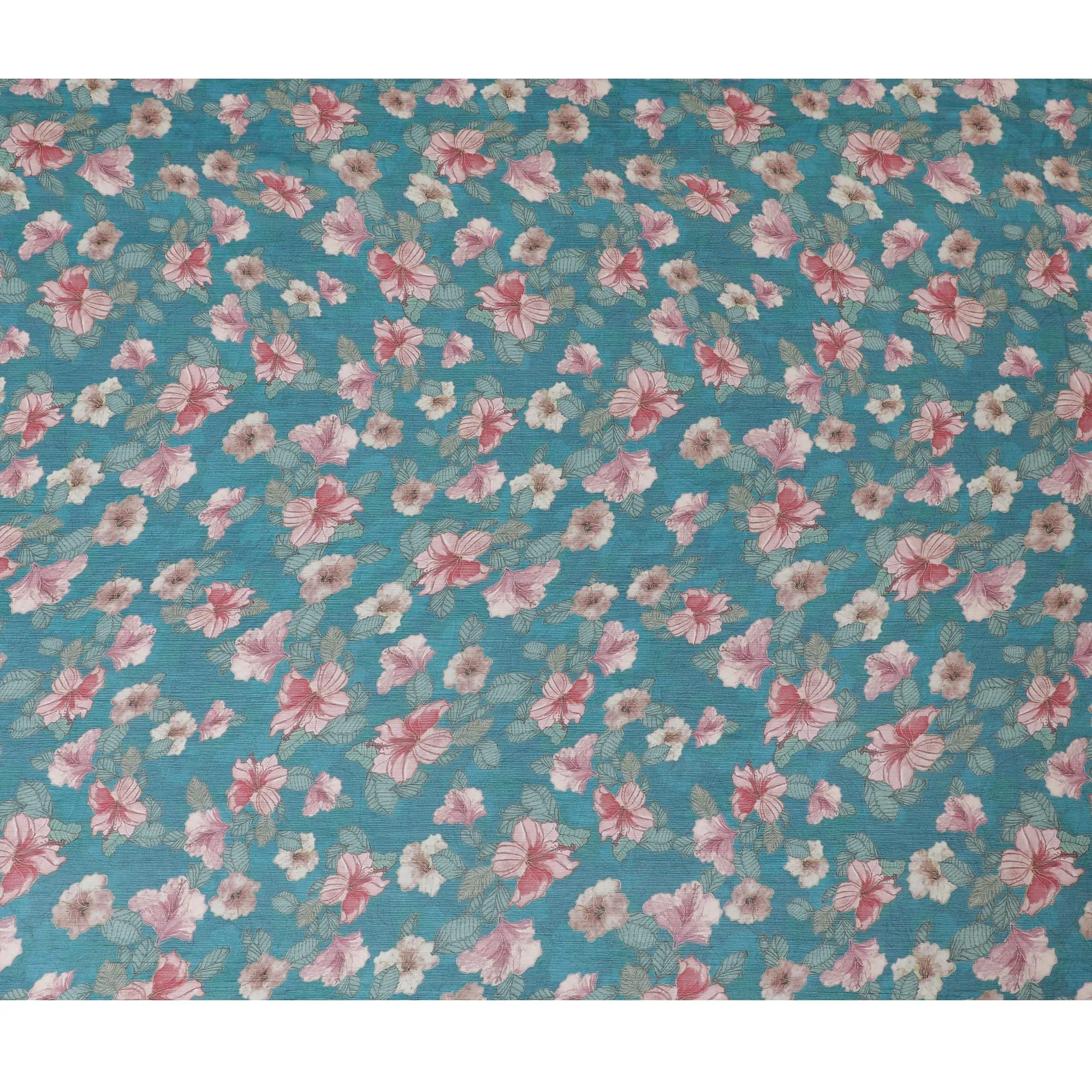 Ocean blue Premium pure wrinkle silk chiffon fabric with multicolor print in floral design-D17005