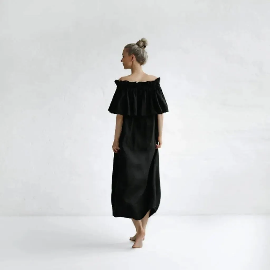 Off Shoulder Black Linen Dress by Seaside Tones