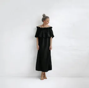 Off Shoulder Black Linen Dress by Seaside Tones