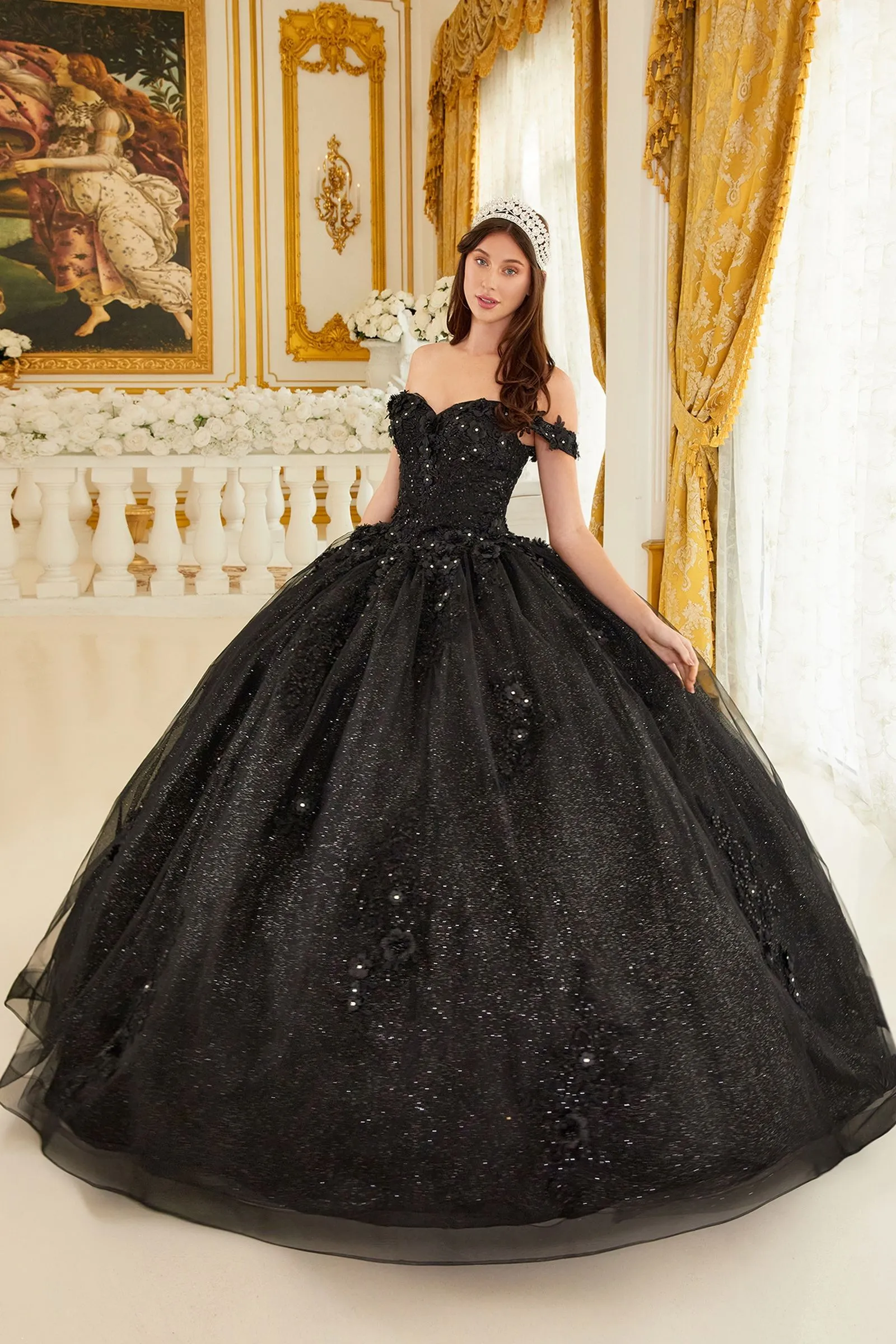 OFF THE SHOULDER FLORAL QUINCE BALL GOWN CD15702