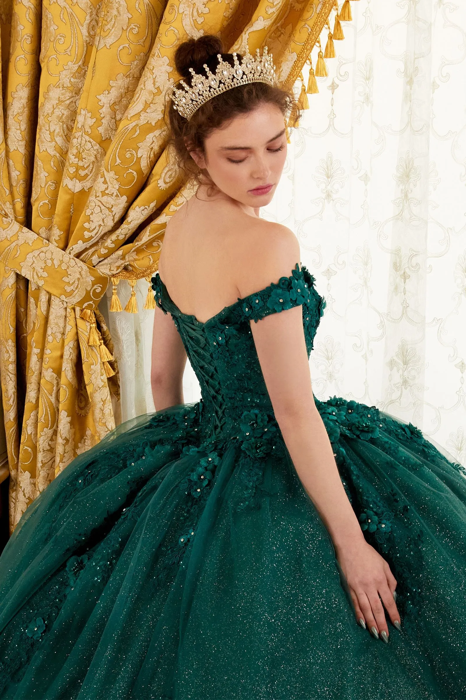 OFF THE SHOULDER FLORAL QUINCE BALL GOWN CD15702