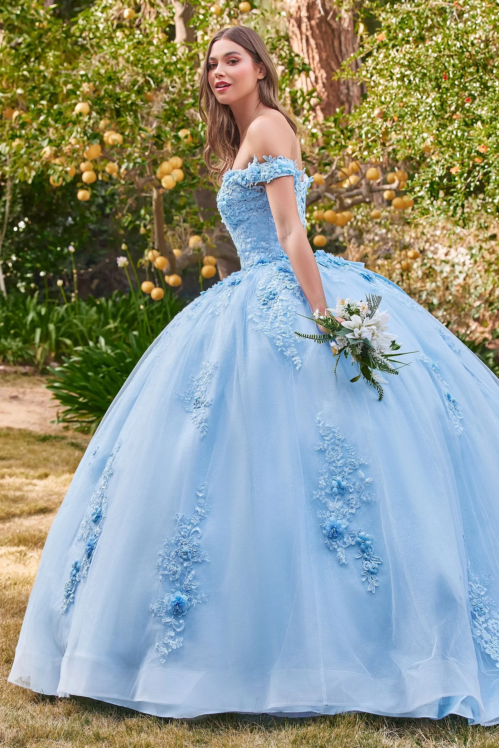 OFF THE SHOULDER FLORAL QUINCE BALL GOWN CD15702