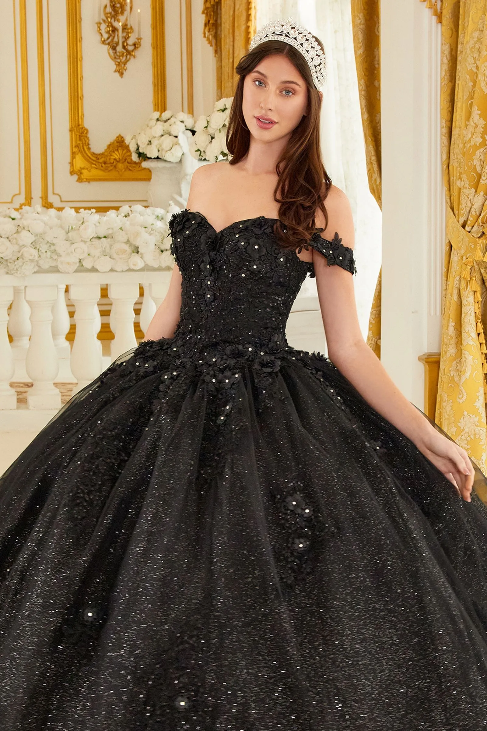 OFF THE SHOULDER FLORAL QUINCE BALL GOWN CD15702