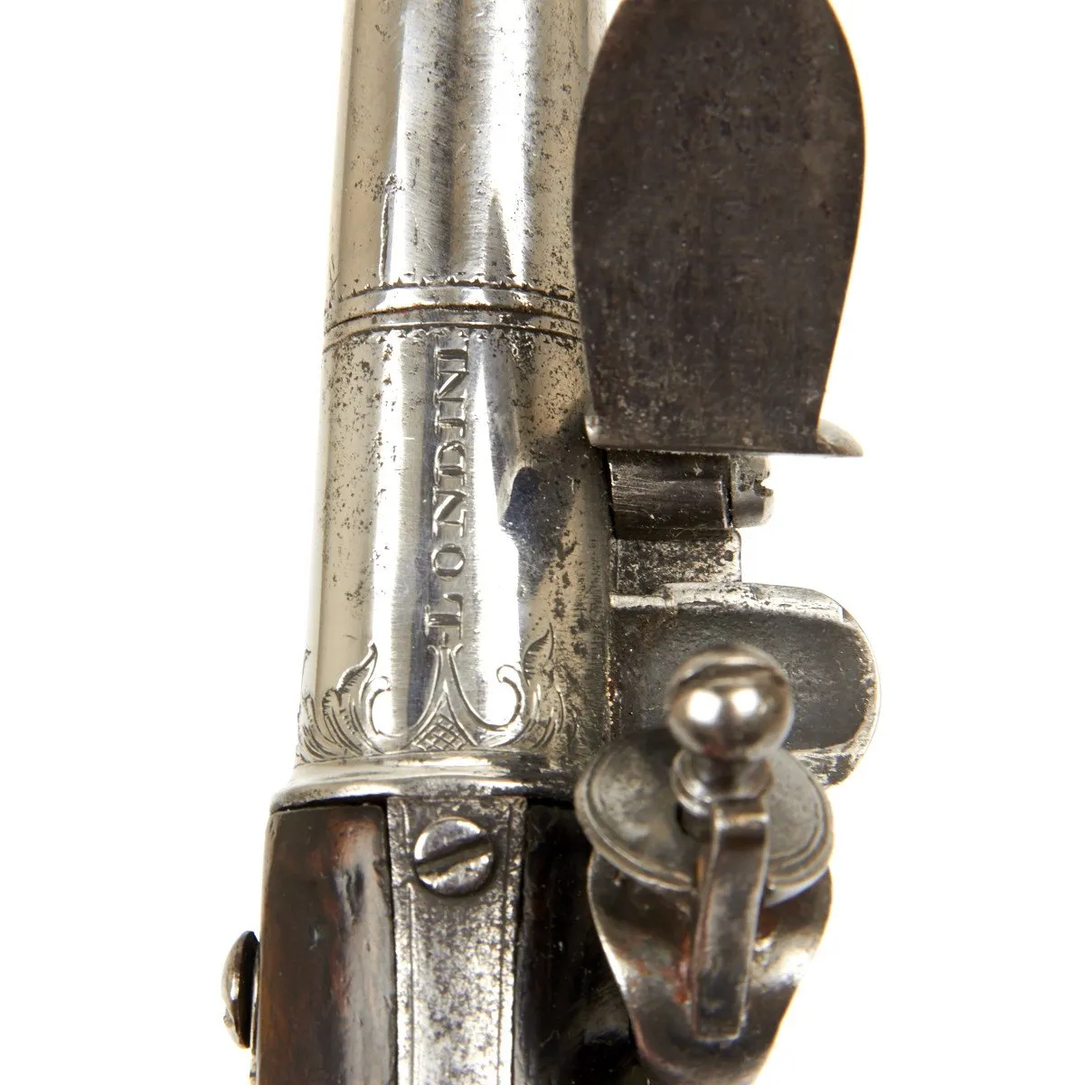 Original British Silver Mounted Queen Anne Flintlock Pistol by James Freeman