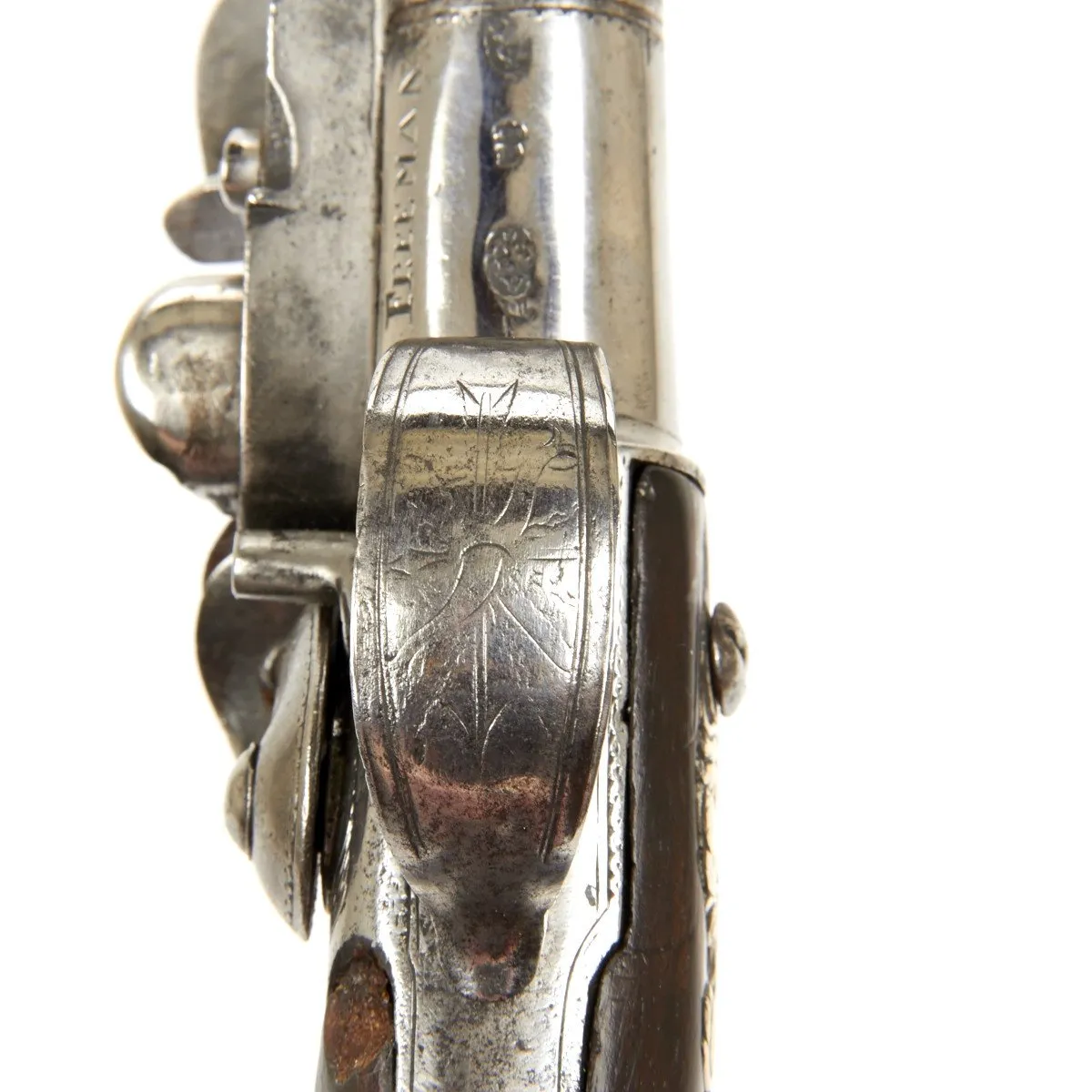 Original British Silver Mounted Queen Anne Flintlock Pistol by James Freeman