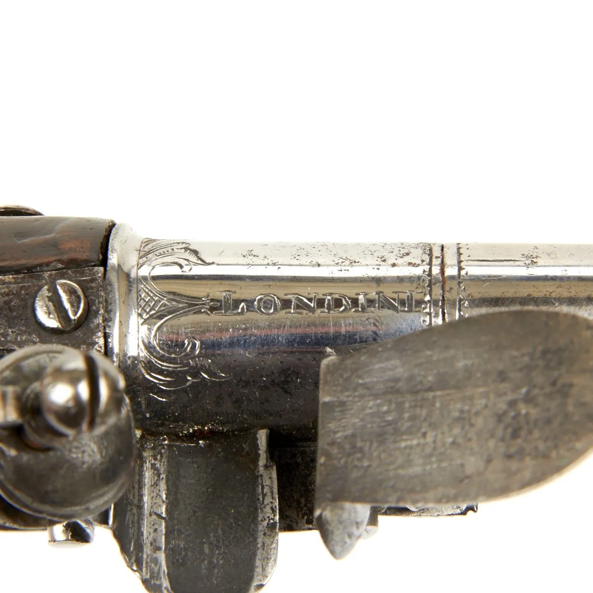 Original British Silver Mounted Queen Anne Flintlock Pistol by James Freeman