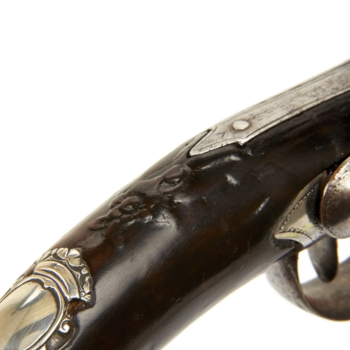 Original British Silver Mounted Queen Anne Flintlock Pistol by James Freeman