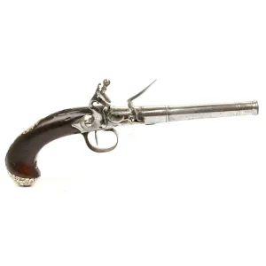 Original British Silver Mounted Queen Anne Flintlock Pistol by James Freeman