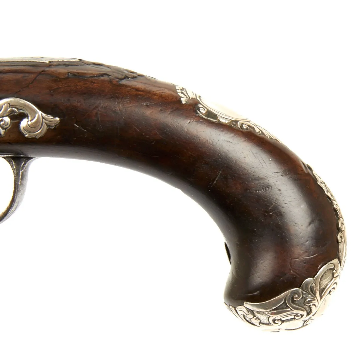 Original British Silver Mounted Queen Anne Flintlock Pistol by James Freeman