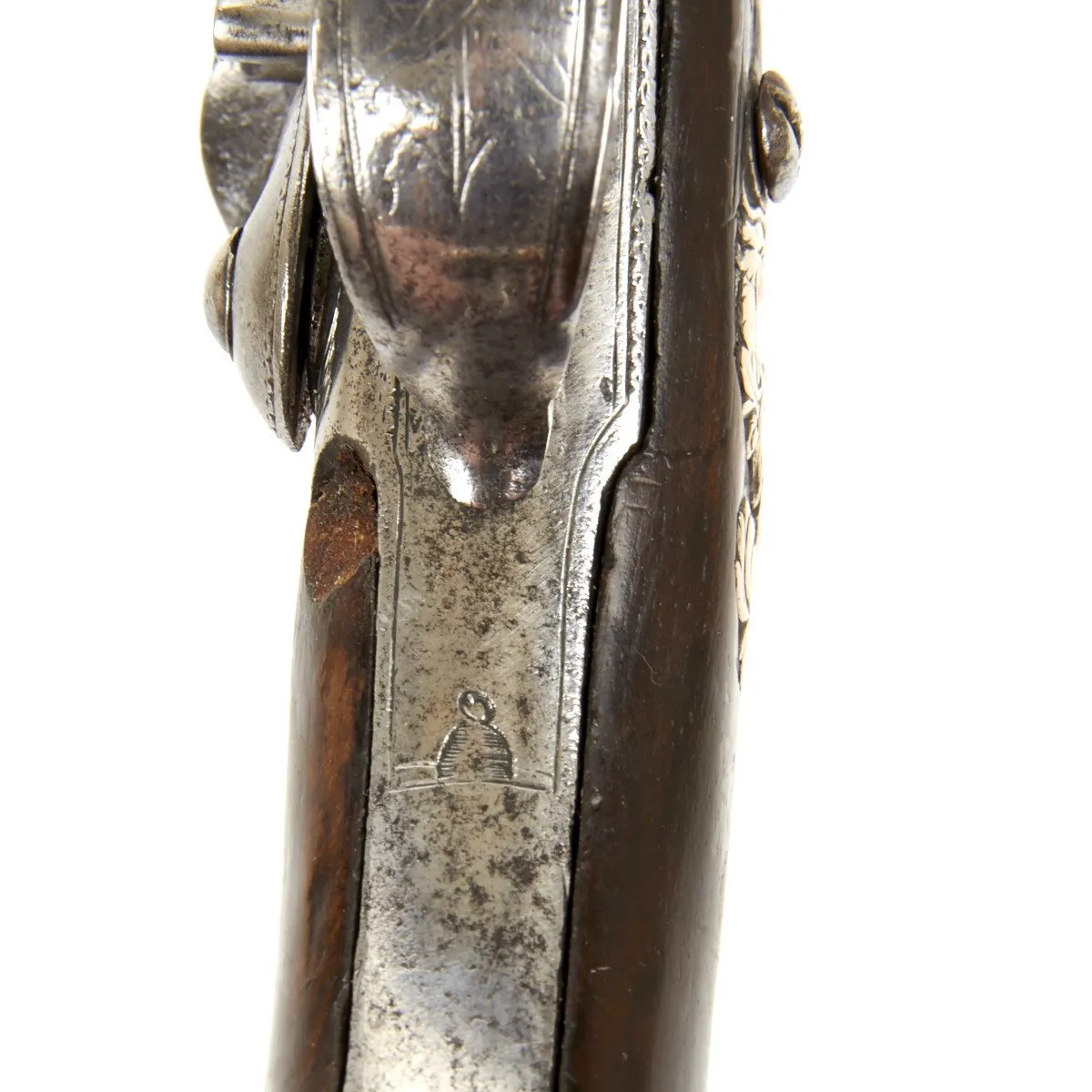 Original British Silver Mounted Queen Anne Flintlock Pistol by James Freeman