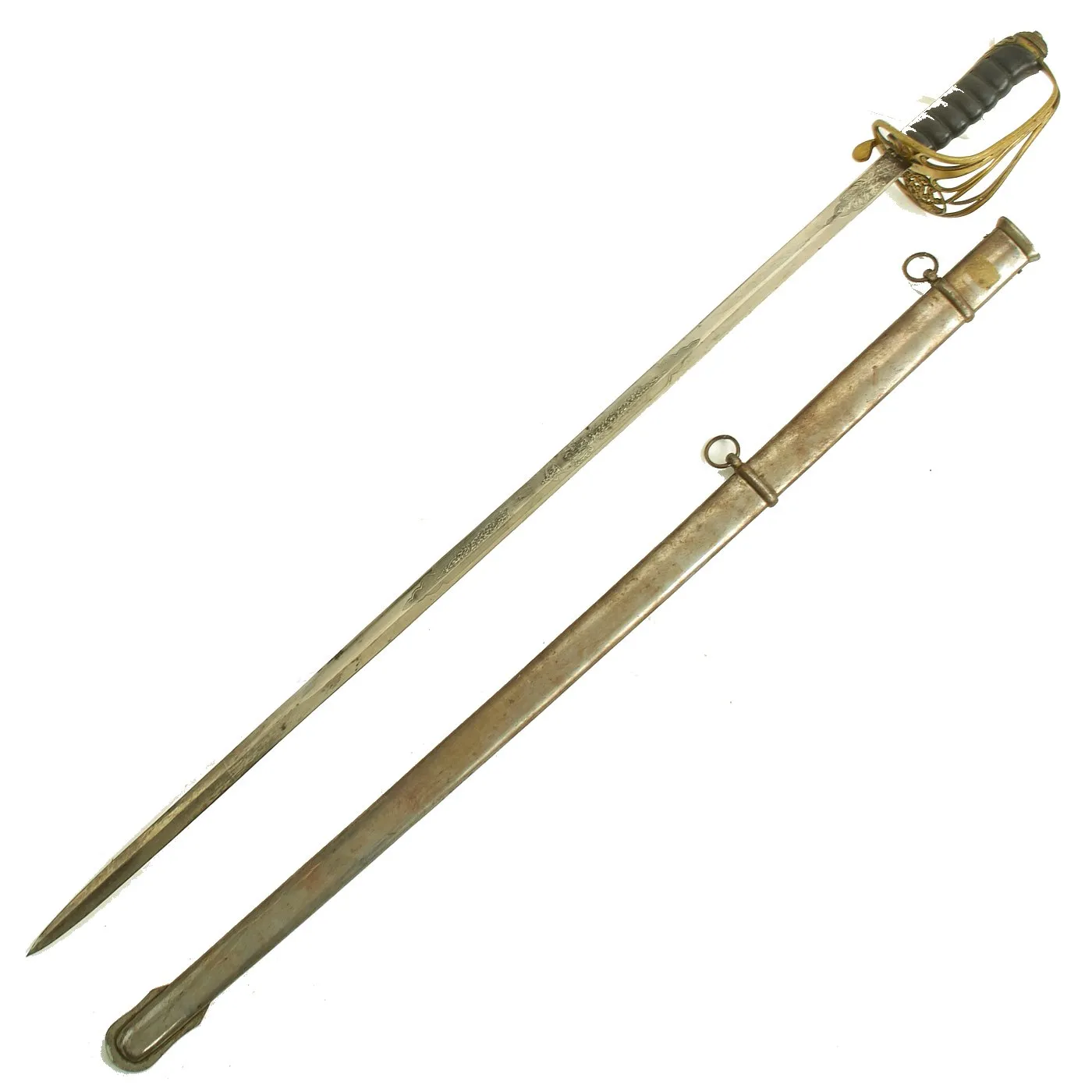 Original British Victorian P-1845 Nickel Plated Officer's Dress Sword with Steel Scabbard - VRI Marked