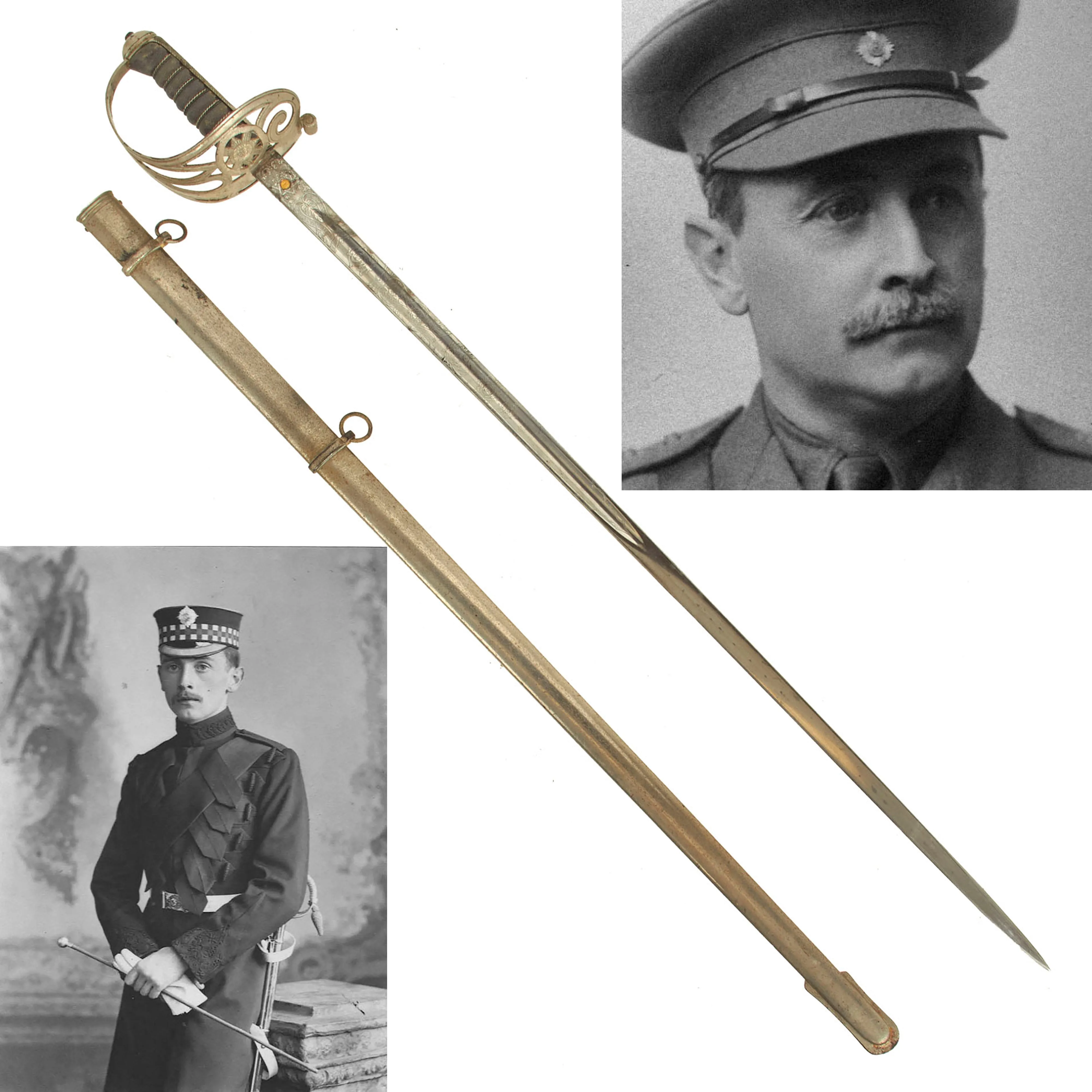 Original British WWI Pattern 1895 Light Officer’s Sword and Scabbard by Wilkinson Sword Company Attributed To Major J.S. Thorpe. M.C., Scots Guard