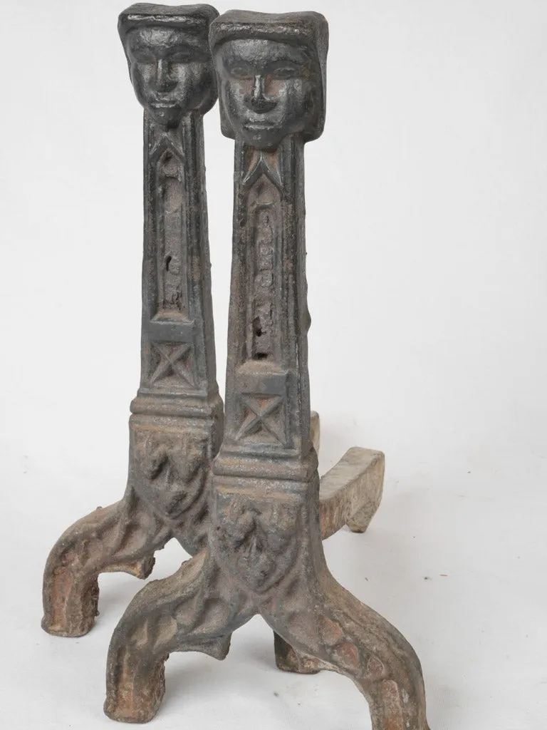 Pair of cast iron Gothic fire dogs - 16th century