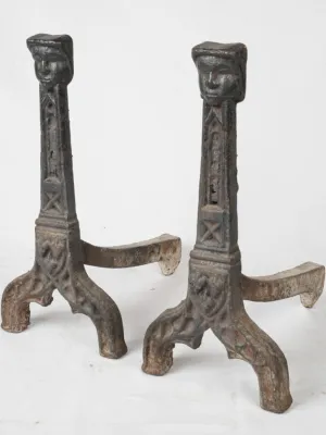 Pair of cast iron Gothic fire dogs - 16th century