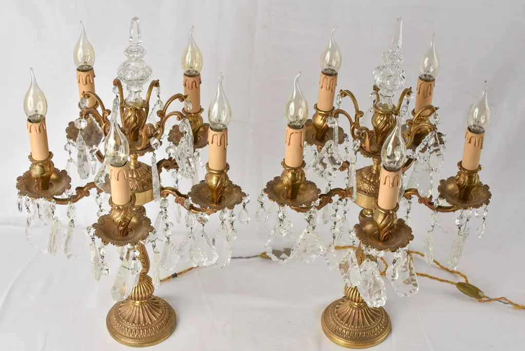 Pair of Louis XV style girandole table lamps- gilded bronze 23¾"