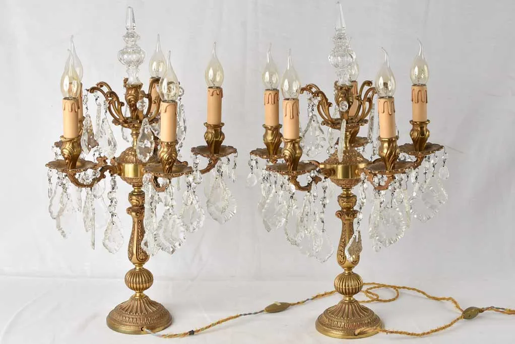 Pair of Louis XV style girandole table lamps- gilded bronze 23¾"