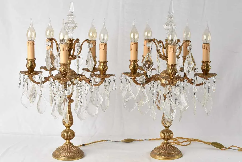 Pair of Louis XV style girandole table lamps- gilded bronze 23¾"