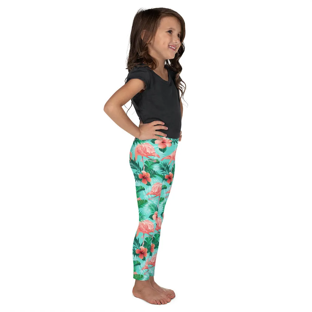 Pink Flamingo Kids Girls Leggings (2T-7), Tropical Toddler Children Cute Printed Yoga Pants Graphic Fun Tights Gift Daughter 