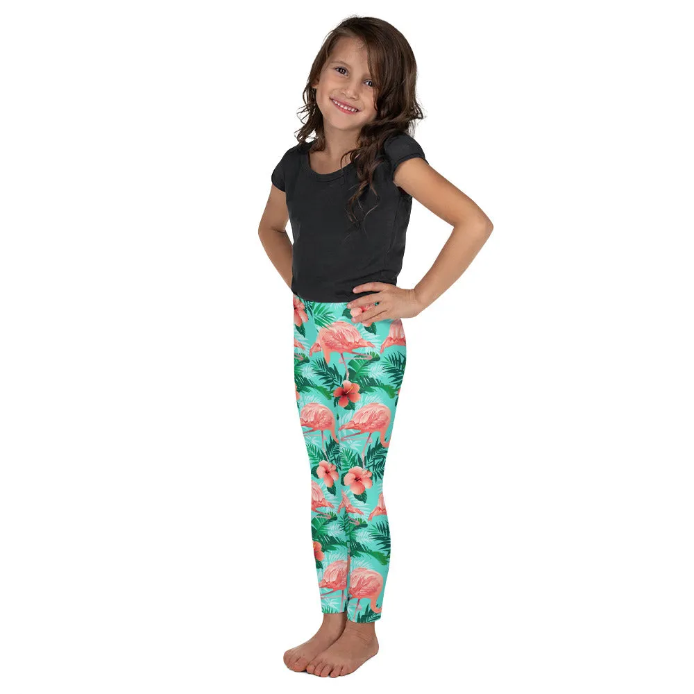 Pink Flamingo Kids Girls Leggings (2T-7), Tropical Toddler Children Cute Printed Yoga Pants Graphic Fun Tights Gift Daughter 