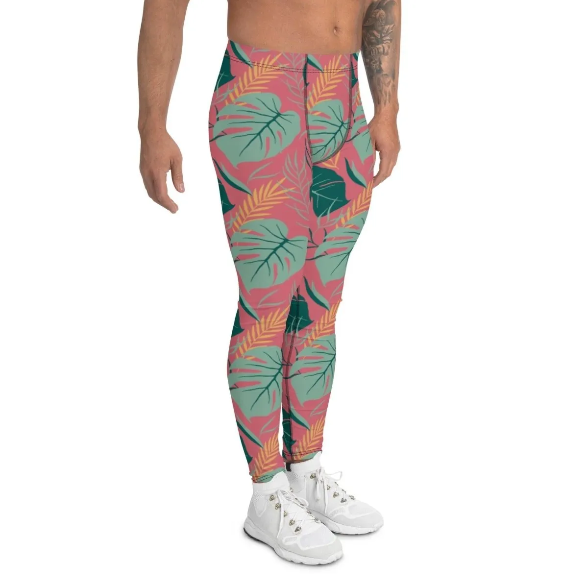 Pink Tropical Leaves Men's Leggings