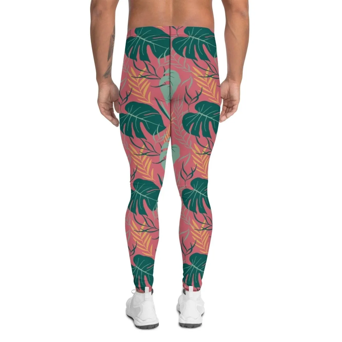 Pink Tropical Leaves Men's Leggings