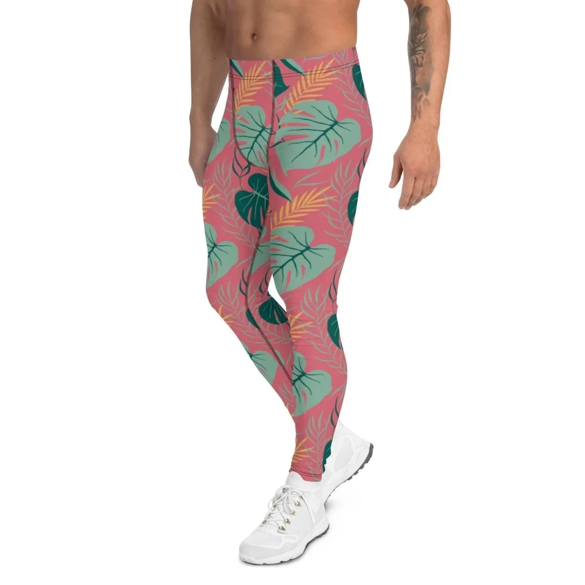 Pink Tropical Leaves Men's Leggings