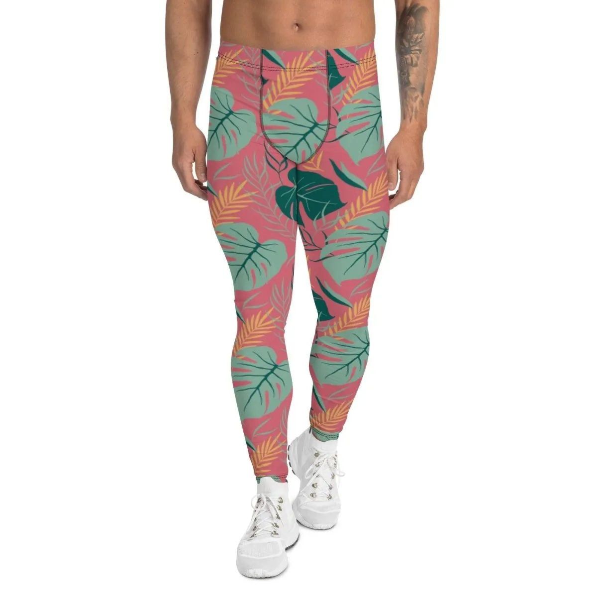 Pink Tropical Leaves Men's Leggings