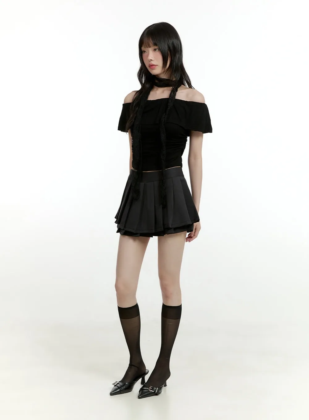 Pleated Layered Mini Skirt CL426