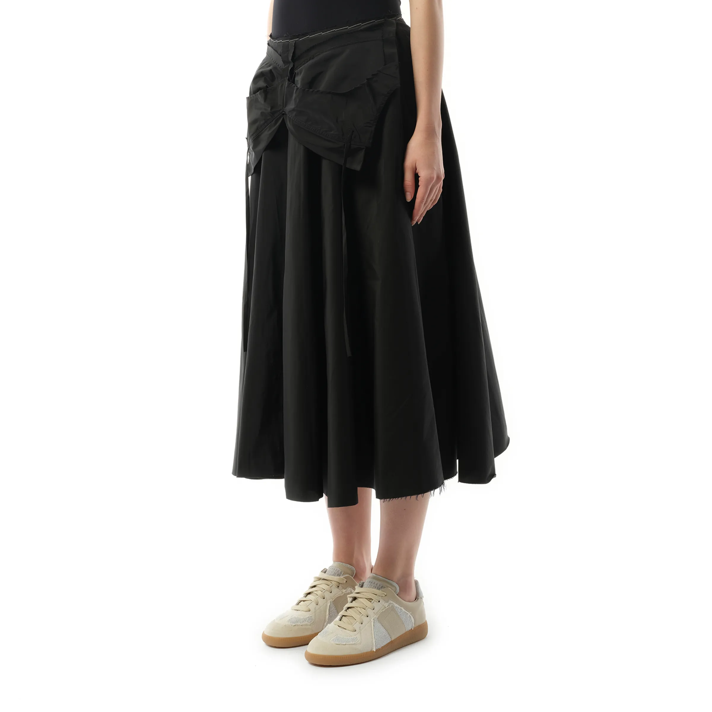 Poly Taffeta Midi Skirt in Black