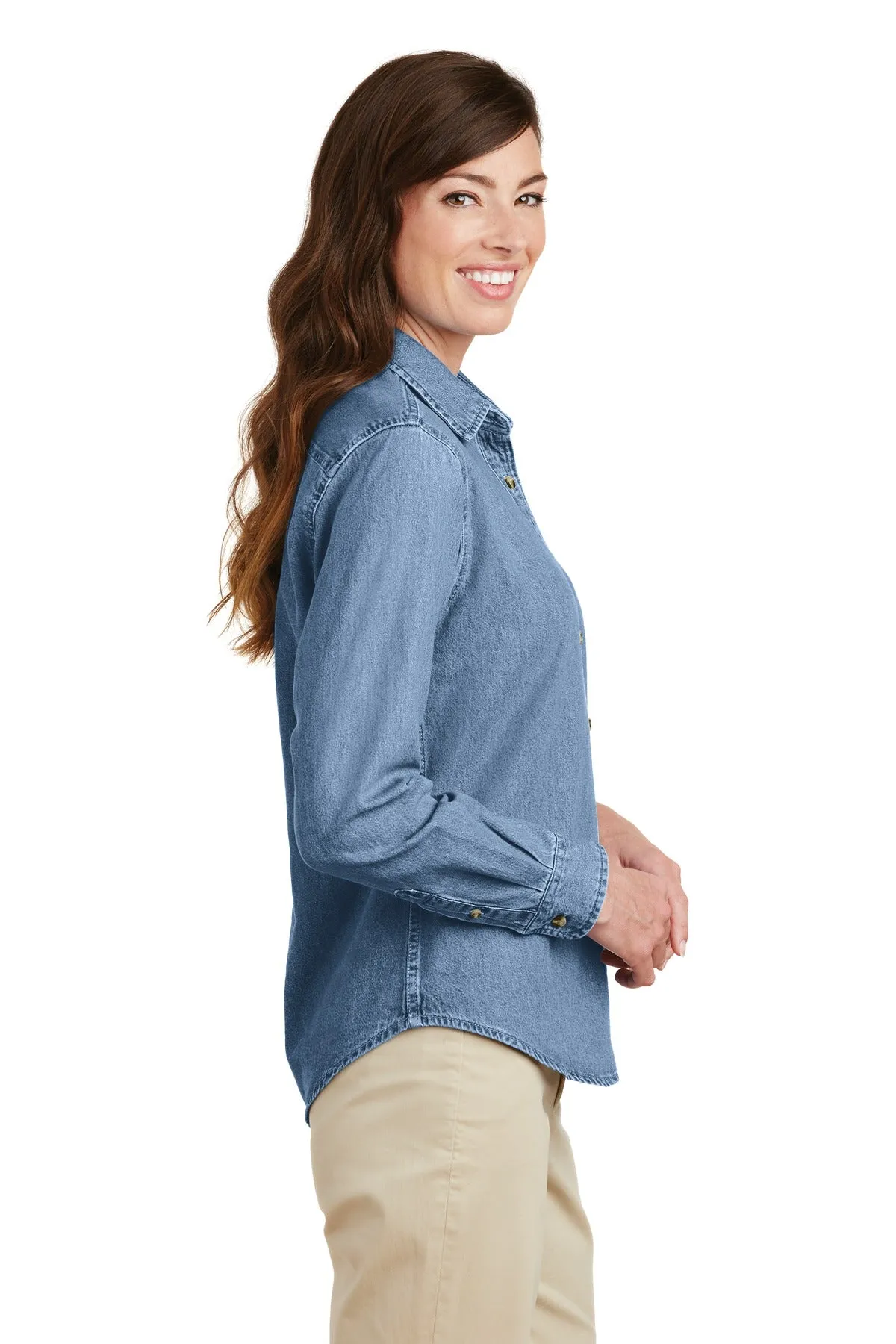 Port & Company® - Ladies Long Sleeve Value Denim Shirt.  LSP10