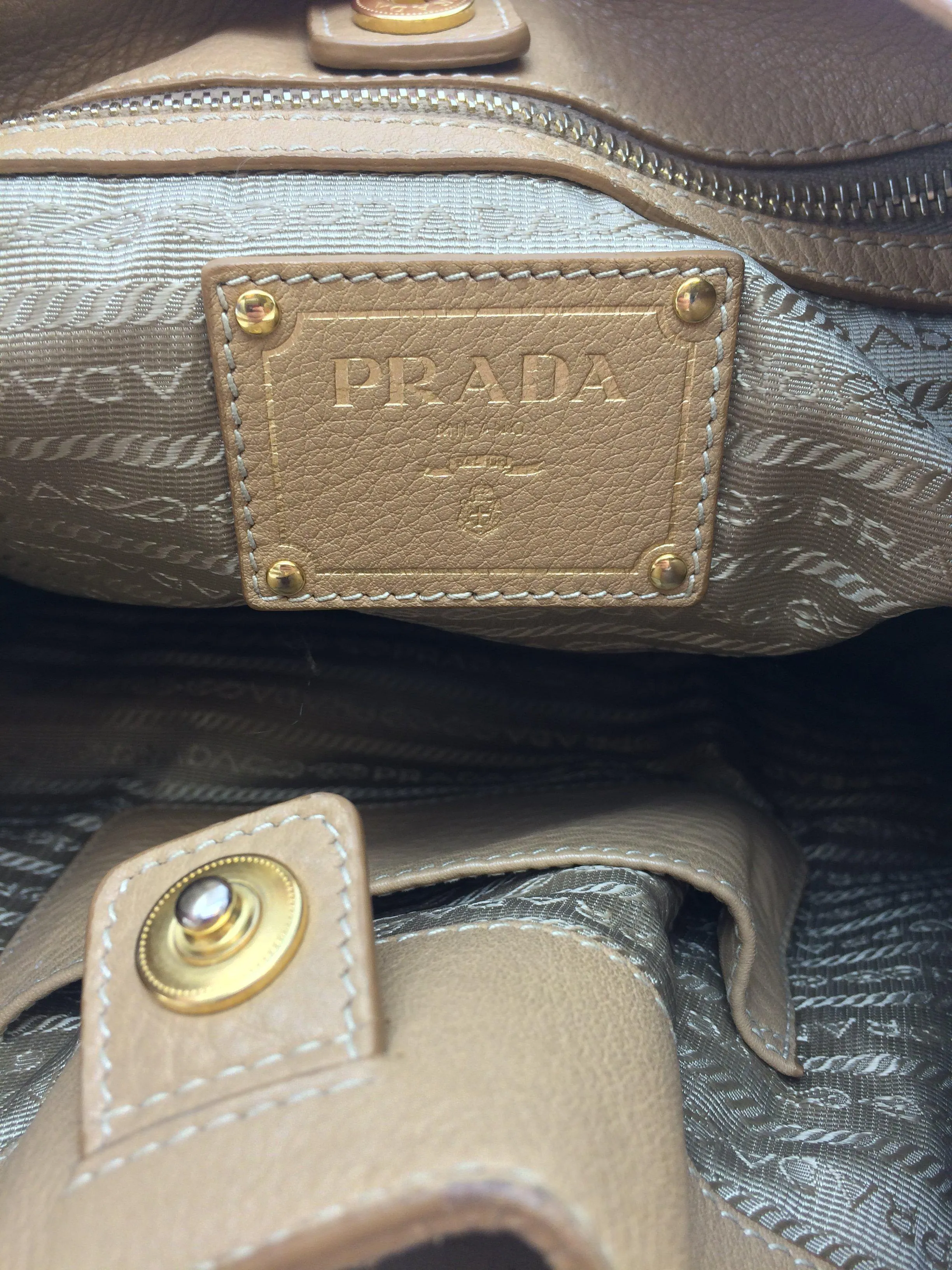 Prada Side Pocket Vitello Daino Zip Hobo Bag