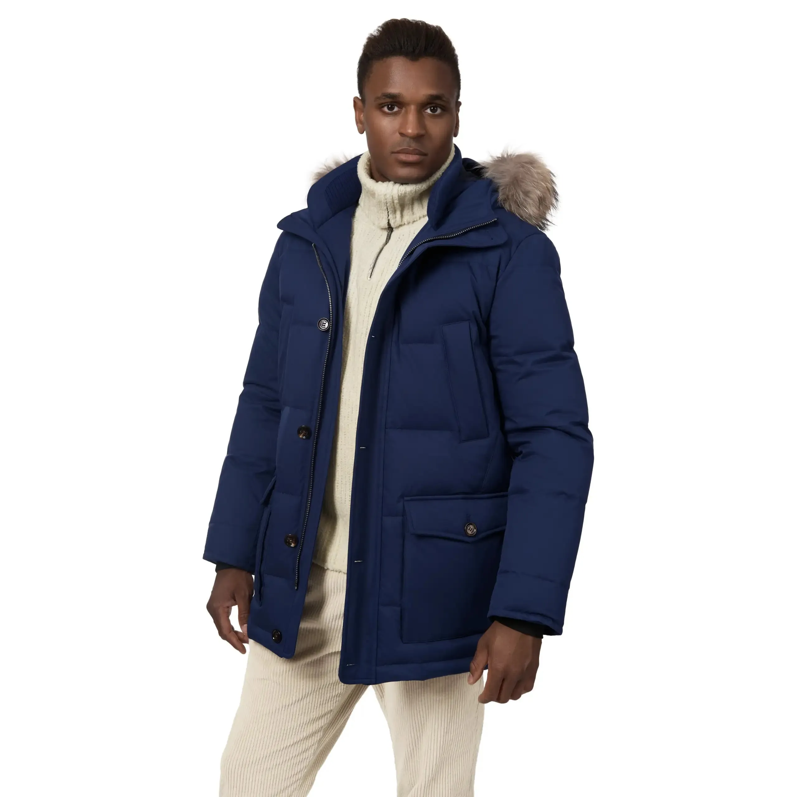 Quilled Shell Down Parka with Fur Trimmed Hood