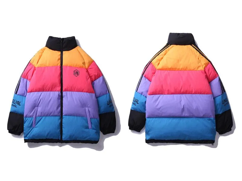 Rainbow Colour Block Padded Parka