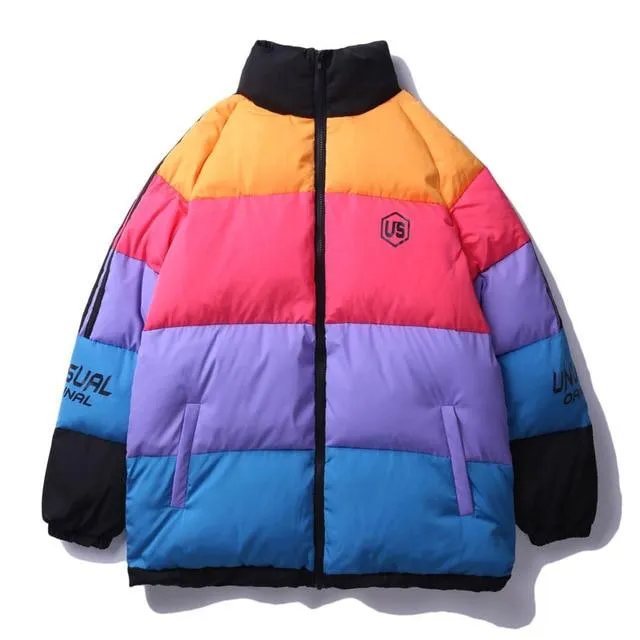 Rainbow Colour Block Padded Parka