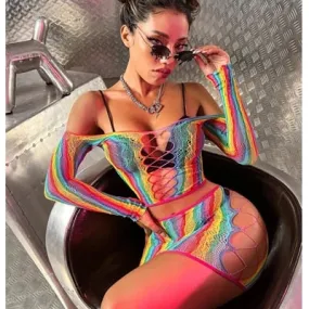 Rainbow Mesh Top & Skirt Set