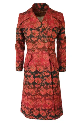 Rare c.1969 Yves Saint Laurent Floral Cotton Canvas Brocade Spy Coat