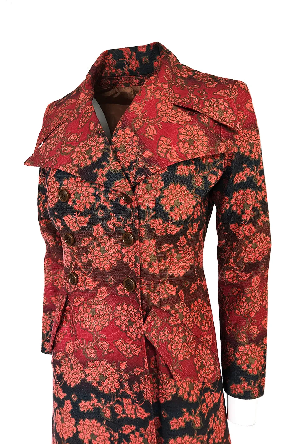 Rare c.1969 Yves Saint Laurent Floral Cotton Canvas Brocade Spy Coat