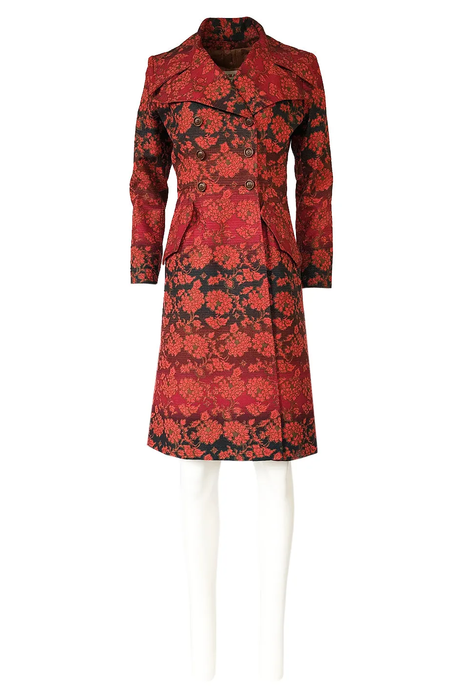 Rare c.1969 Yves Saint Laurent Floral Cotton Canvas Brocade Spy Coat