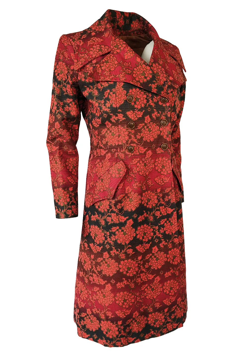 Rare c.1969 Yves Saint Laurent Floral Cotton Canvas Brocade Spy Coat