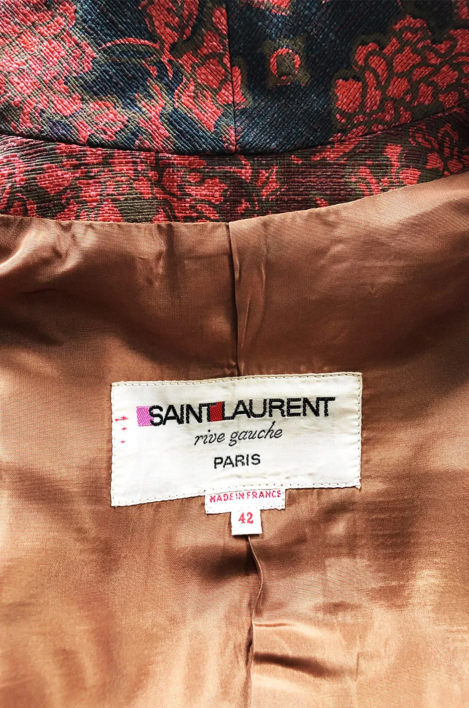 Rare c.1969 Yves Saint Laurent Floral Cotton Canvas Brocade Spy Coat