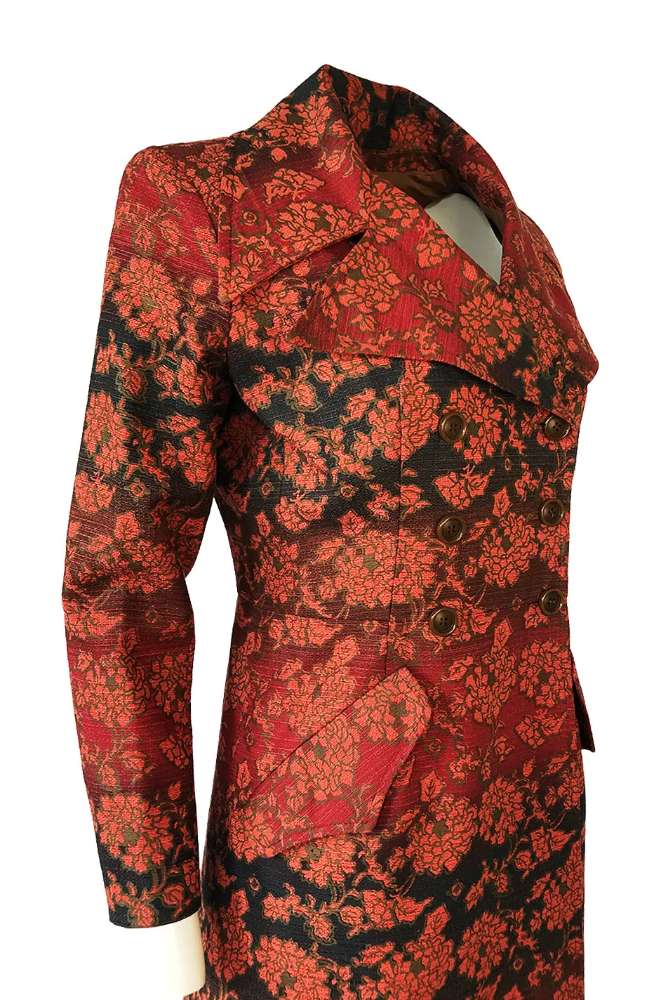 Rare c.1969 Yves Saint Laurent Floral Cotton Canvas Brocade Spy Coat