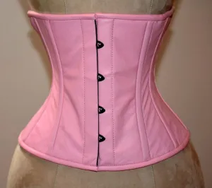 Real leather waist steel-boned authentic corset of the pale pink color. Corset for tight lacing and waist training, steampunk, gothic