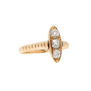 Retro 18k Mine Cut Diamond Three-Stone Navette Ring .65ctw