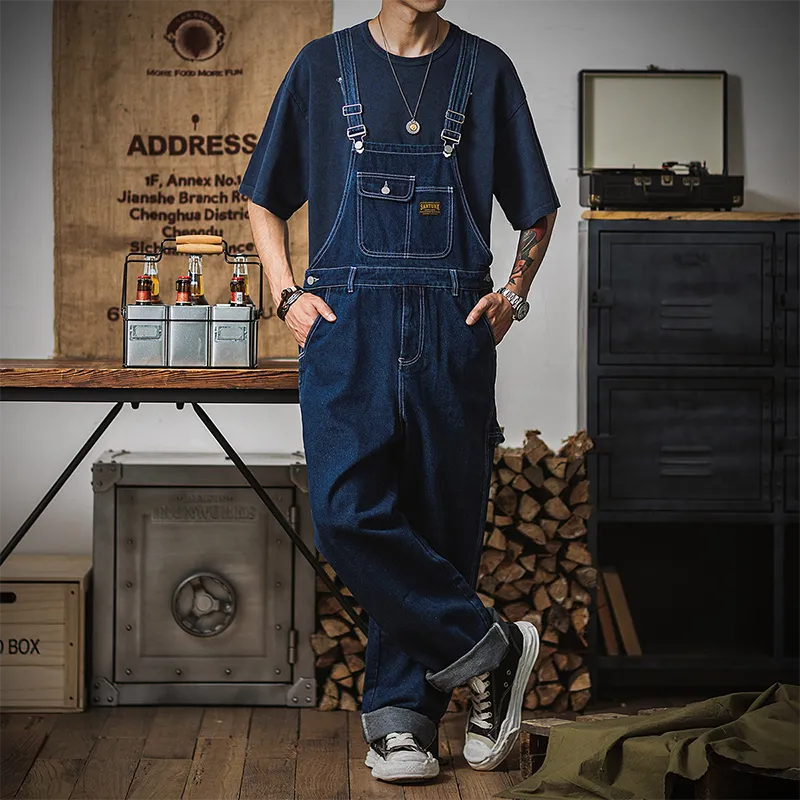 Retro Denim Casual Overall Naval Dungaree In Blue