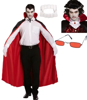 Reversible Cape Dracula Glasses Vampire Wig White Fangs Halloween Vampire Dracula Fancy Dress Costume