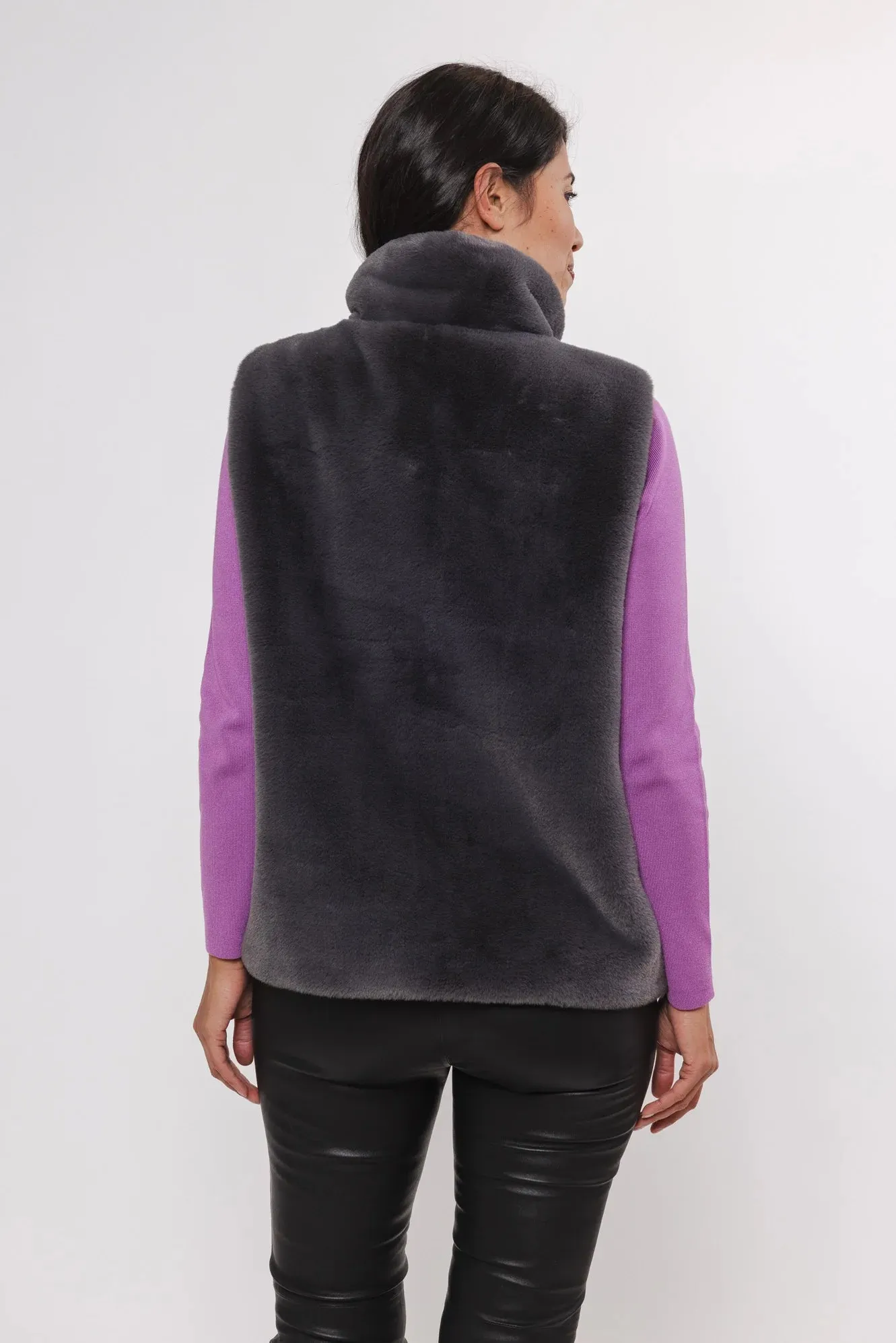 RINO & PELLE LISON SHORT FAUX FUR WAISTCOAT GRAPHITE