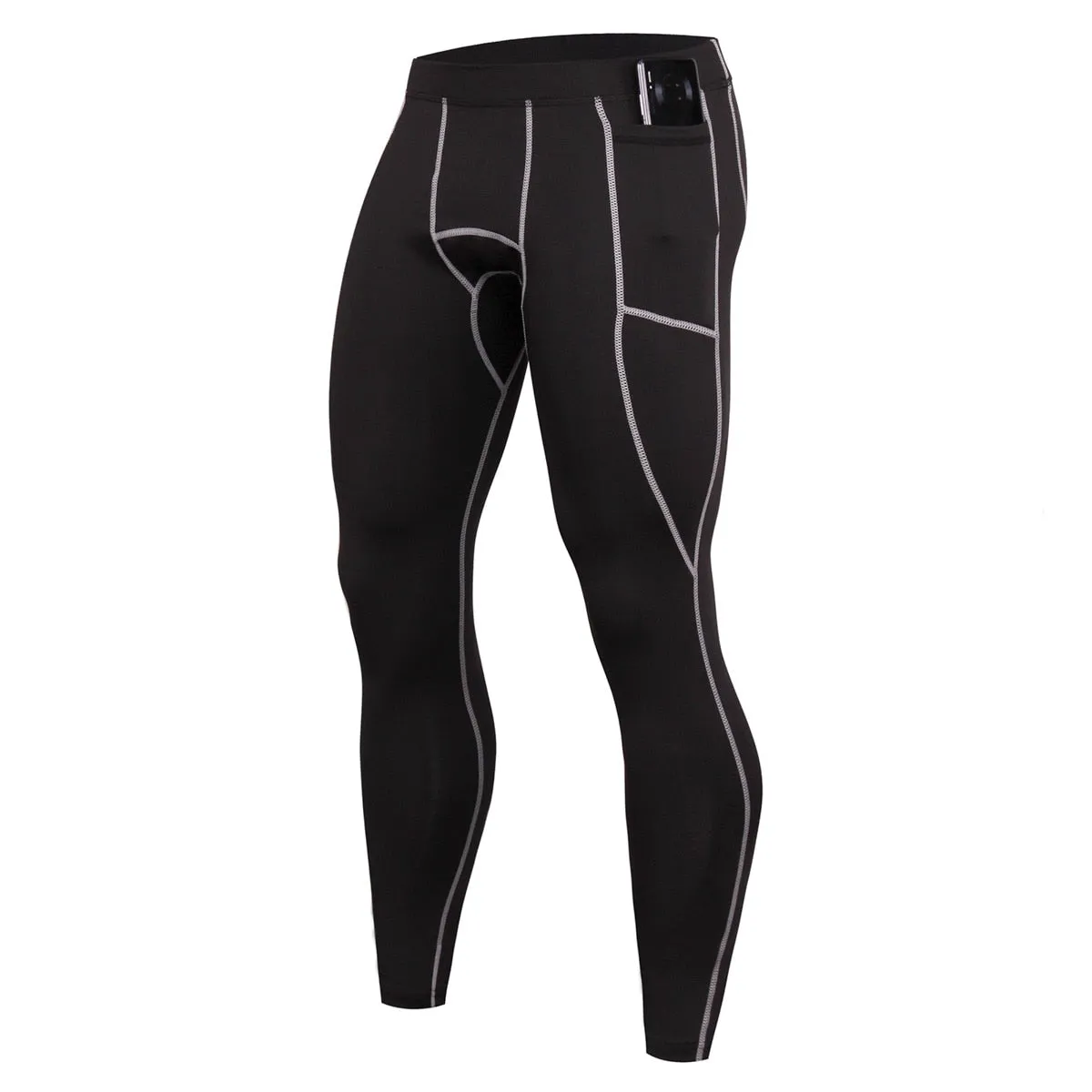 Running Tights Men Fitness Training Tight Trousers with Phone Pocket Gym Yoga Leggings