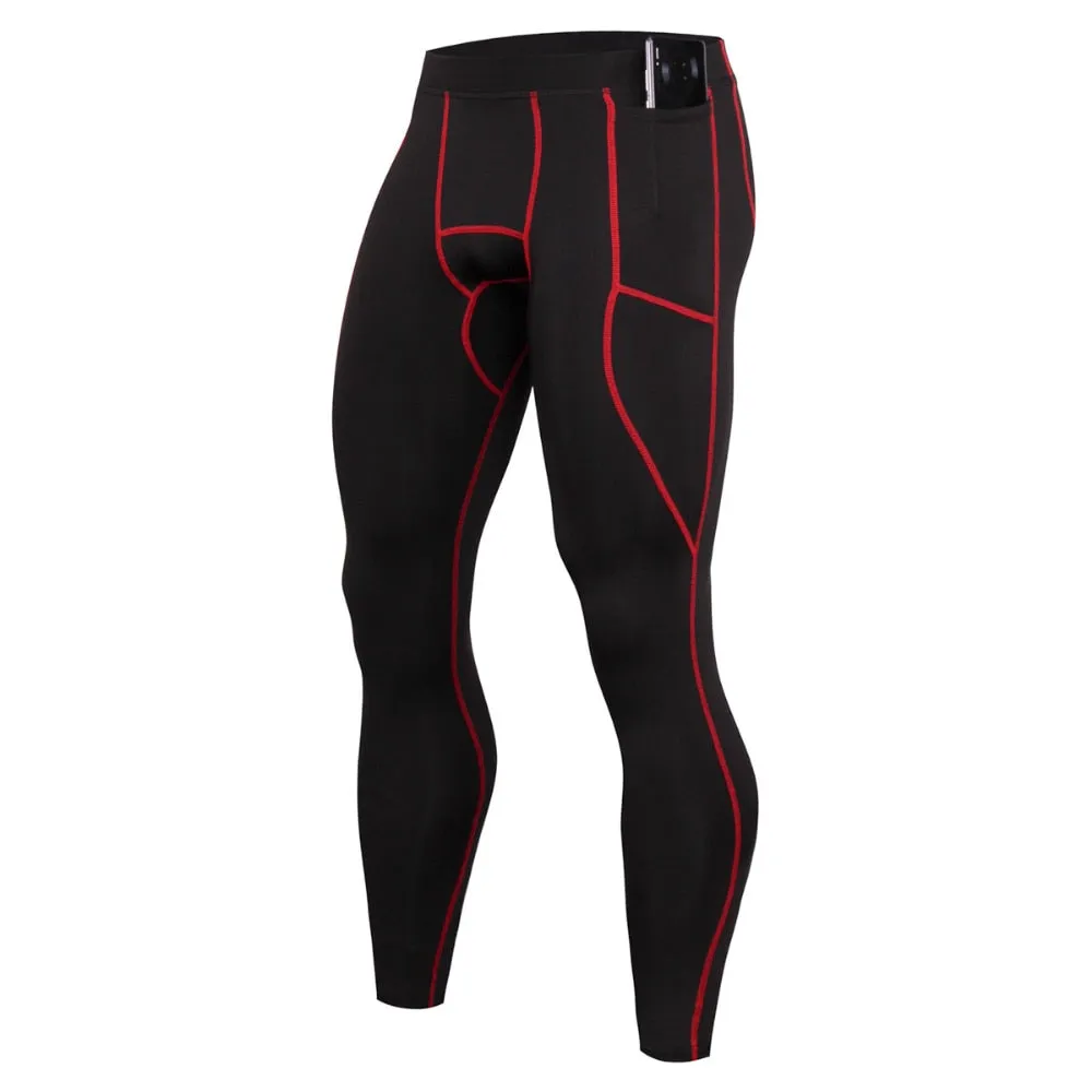 Running Tights Men Fitness Training Tight Trousers with Phone Pocket Gym Yoga Leggings