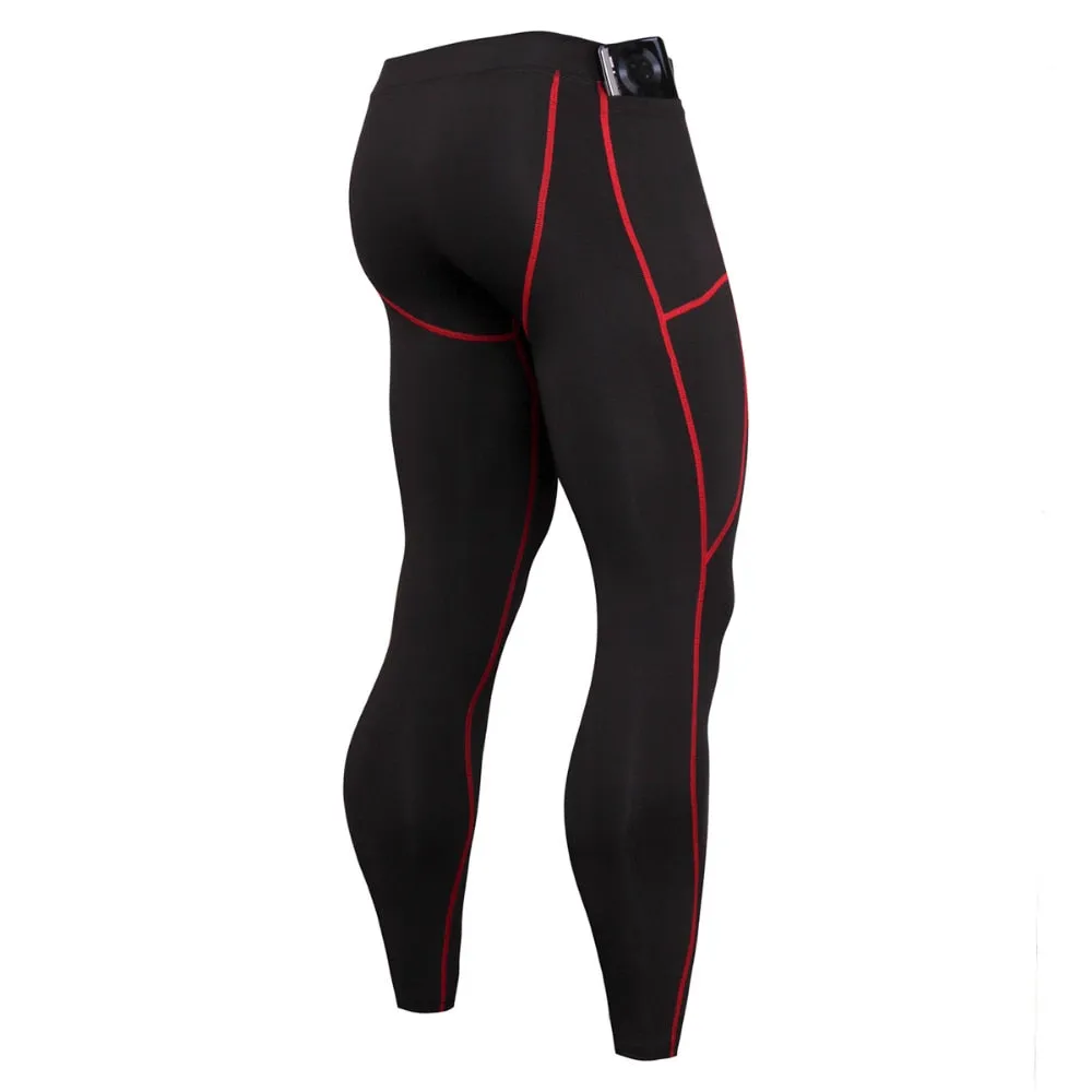 Running Tights Men Fitness Training Tight Trousers with Phone Pocket Gym Yoga Leggings