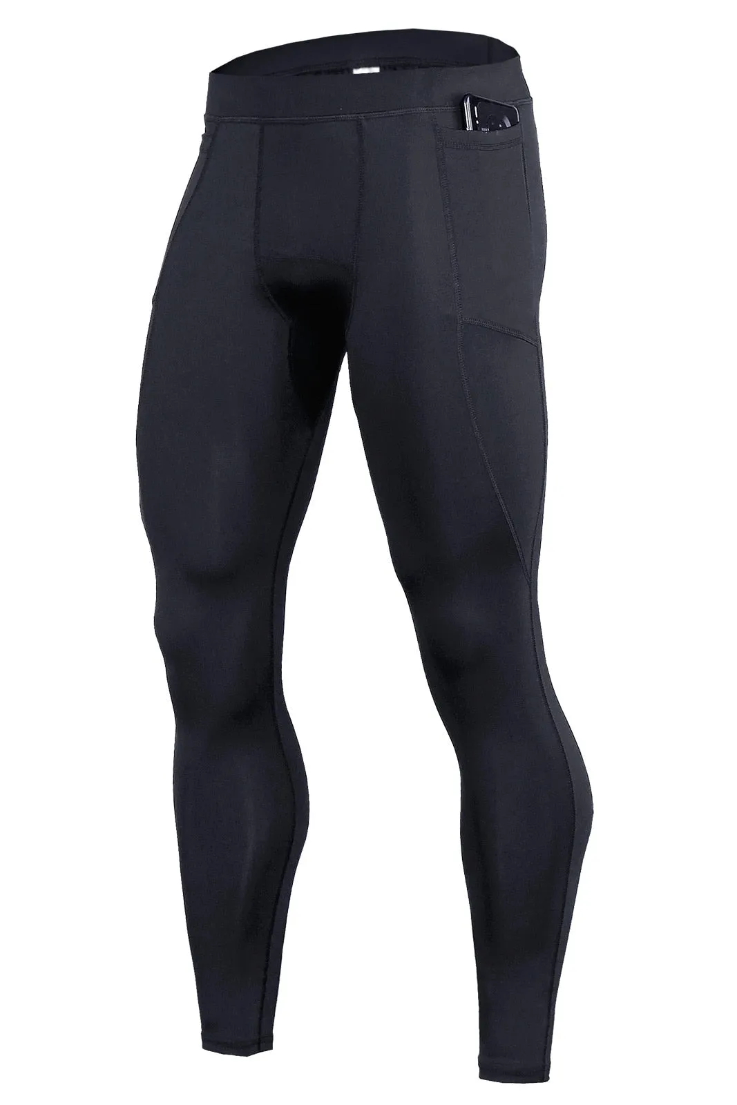 Running Tights Men Fitness Training Tight Trousers with Phone Pocket Gym Yoga Leggings